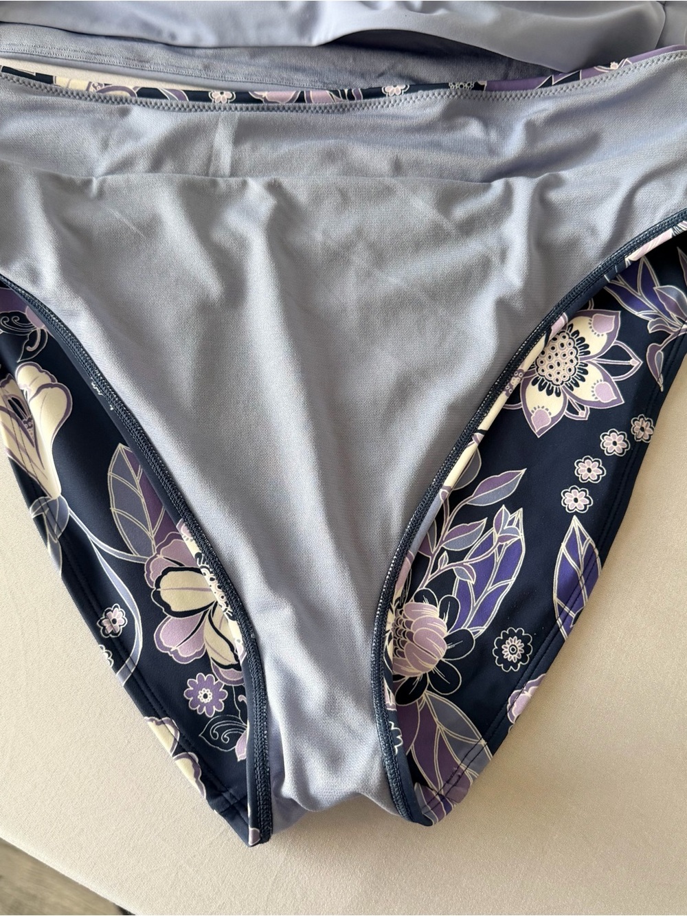 Adore Me Periwinkle Blue Molded Bikini Top with Navy & Lavender Floral Bottoms - Picture 7 of 8